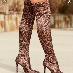 Jessica Simpson thigh high leopard boots size 8